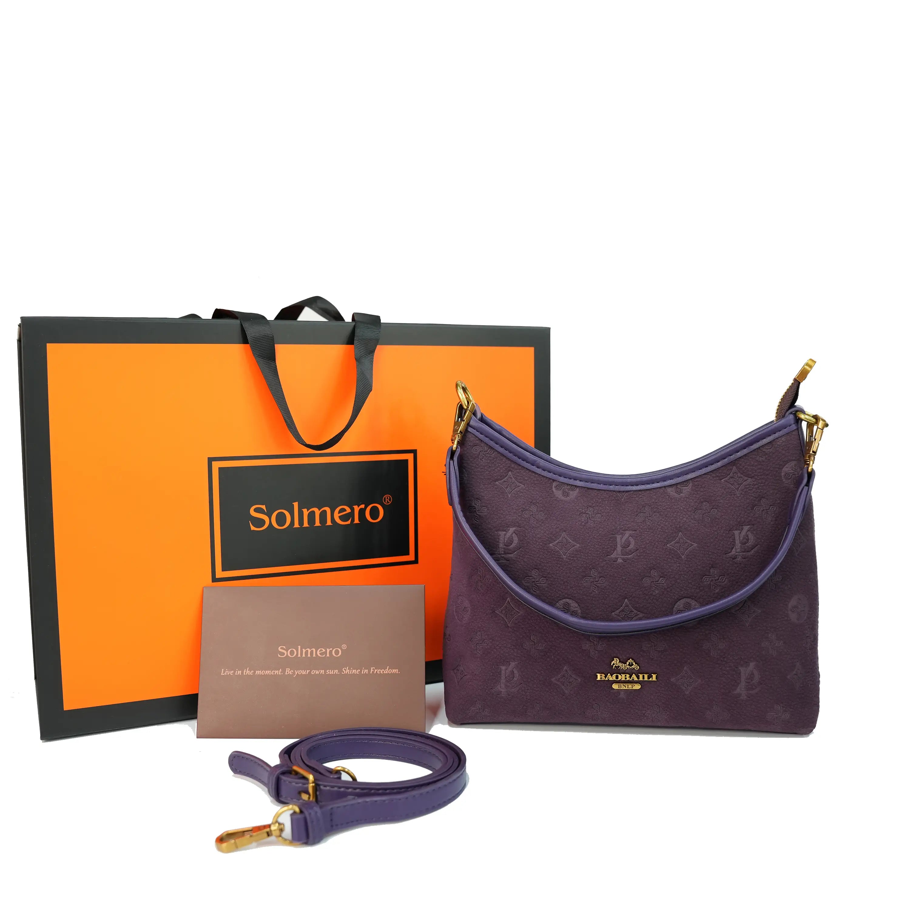 Bolso de hombro morado y bolso de mano